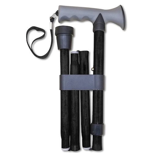 Gel Handle Folding Walking Stick Black
