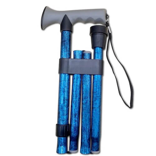 Gel Handle Folding Walking Stick Blue